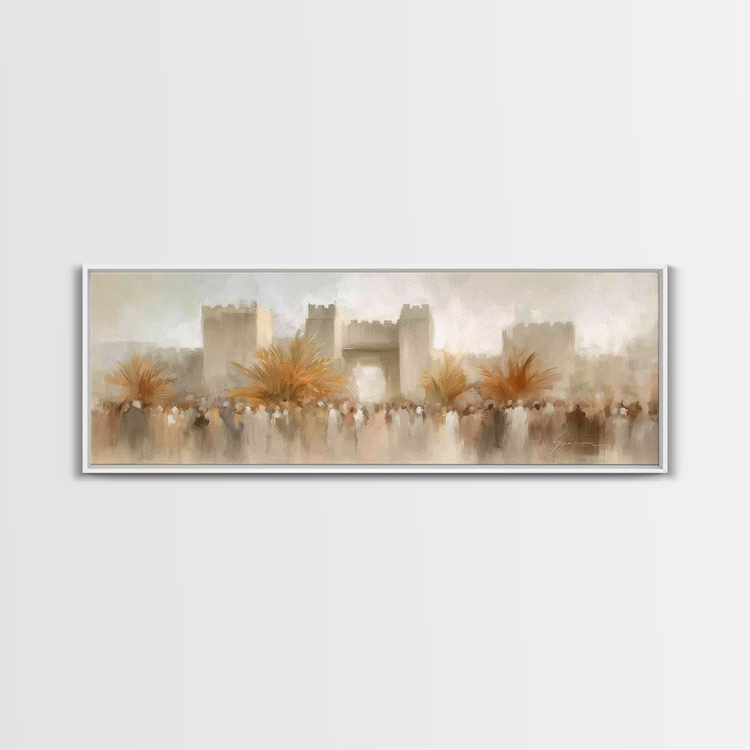 Palm Branch Triumph – Framed Canvas Print – Panoramic Wall Art – Christian Art – Christian Art Prints – Jesus Painting – Christmas Wall Art
