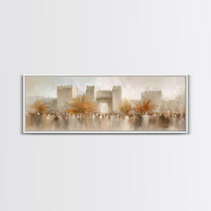 Palm Branch Triumph – Framed Canvas Print – Panoramic Wall Art – Christian Art – Christian Art Prints – Jesus Painting – Christmas Wall Art