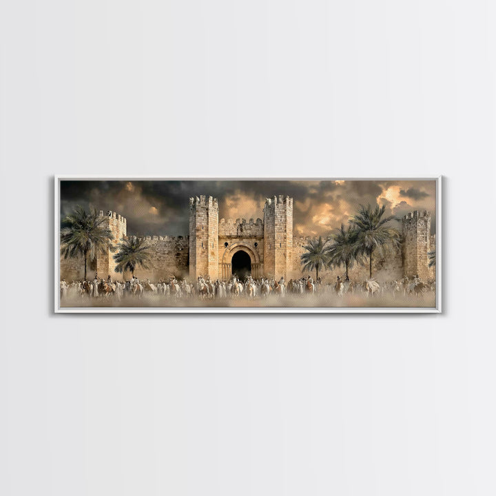 Majestic City Gathering – Framed Canvas Print – Panoramic Art – Christian Wall Art – Christmas Art – Christian Art Canvas – Jesus Painting