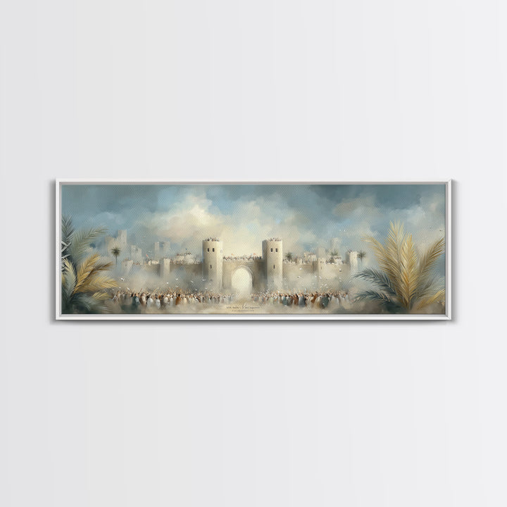 Triumphant City Gate – Framed Canvas Print – Panoramic Art – Christian Wall Art – Christian Art Canvas – Jesus Painting – Christian Decor –