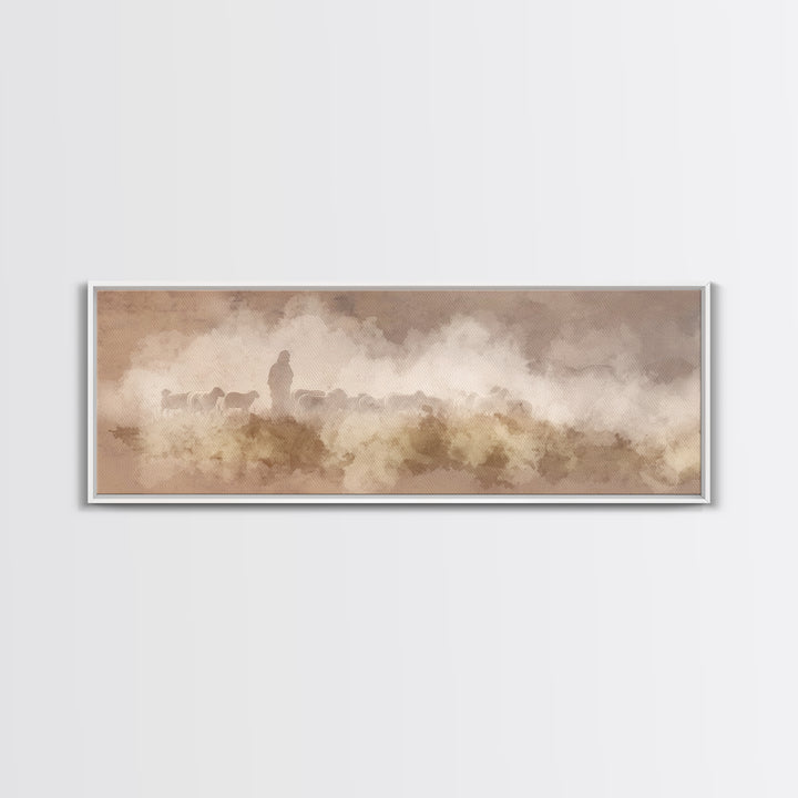 Silent Meadow Guide – Framed Canvas Print – Extra Wide Art – Christian Art – Jesus Painting – Christian Art Canvas – Subtle Christian Paint