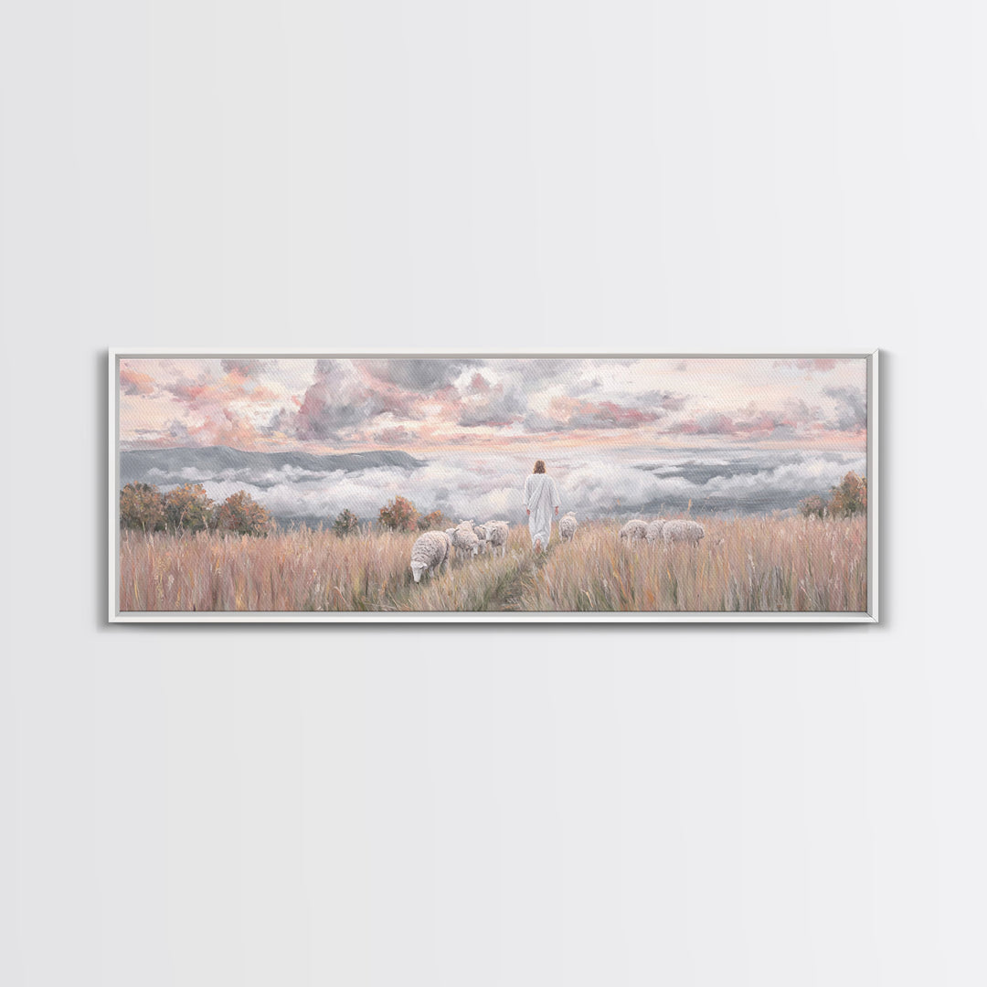 Heavenward Pasture Light, Framed Canvas Print, Panoramic Painting, Christian Art, Jesus Painting, Christian Art Canvas, Christian Wall Art,