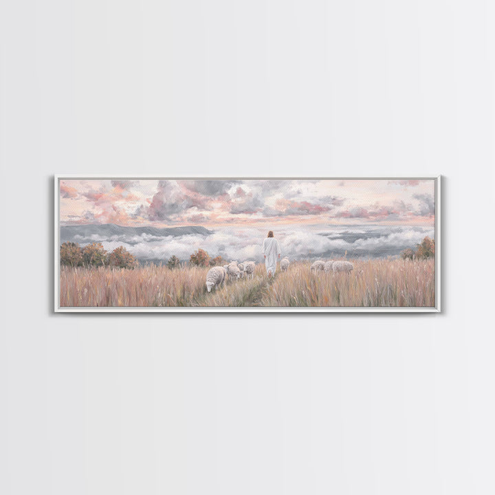 Heavenward Pasture Light, Framed Canvas Print, Panoramic Painting, Christian Art, Jesus Painting, Christian Art Canvas, Christian Wall Art,
