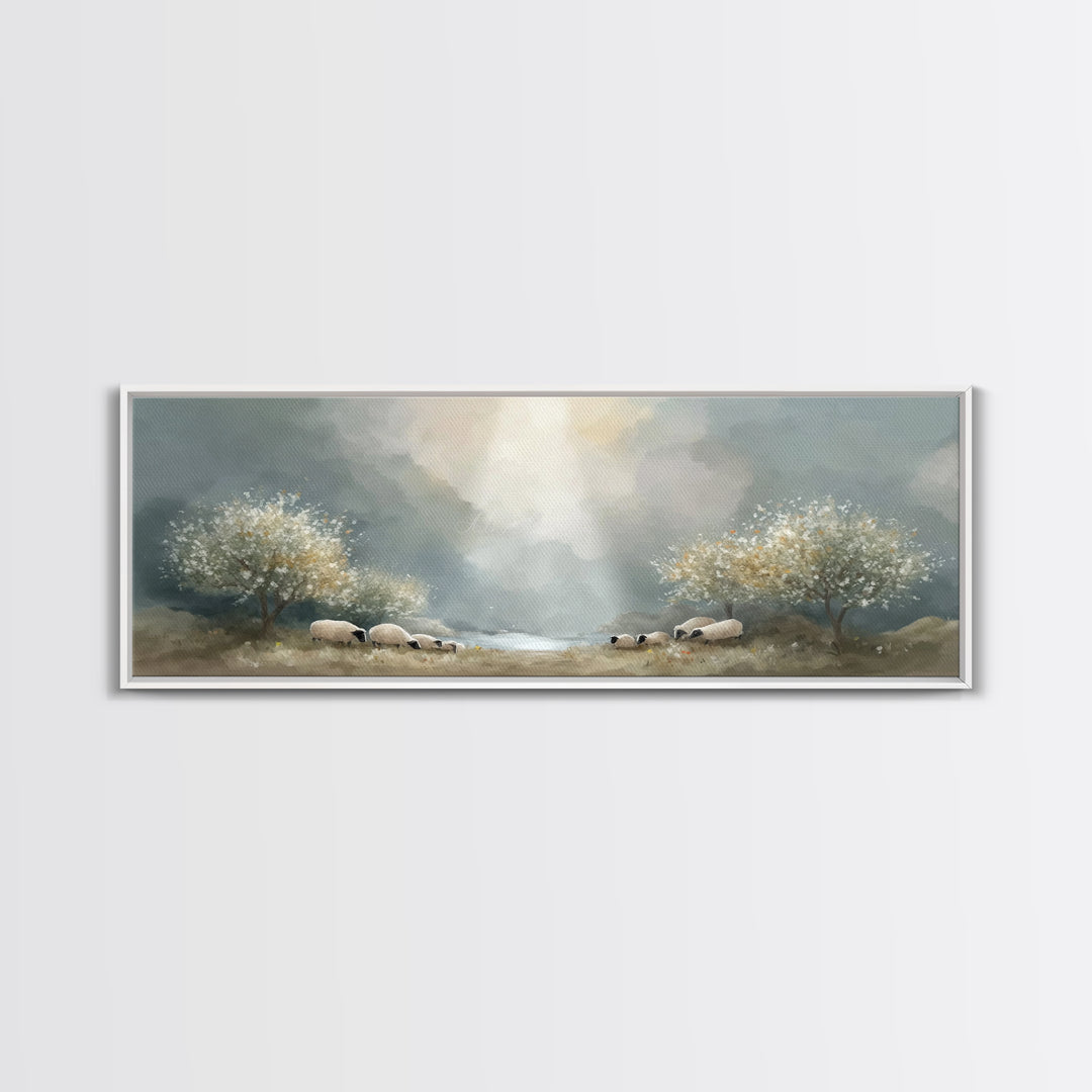 Fields Of Mercy | Framed Canvas Print | Christian Wall Art | Christian Art Canvas | Panoramic Frame | Jesus Painting | Christmas Wall Art