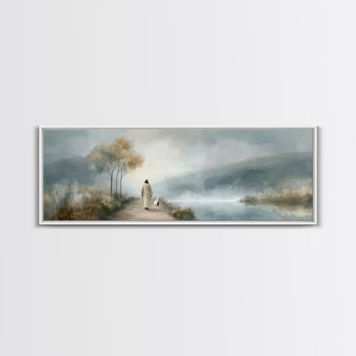 Light Of The Way | Framed Canvas Print | Panoramic Painting | Christian Wall Art | Jesus Painting | Christian Art Canvas | Christmas Art