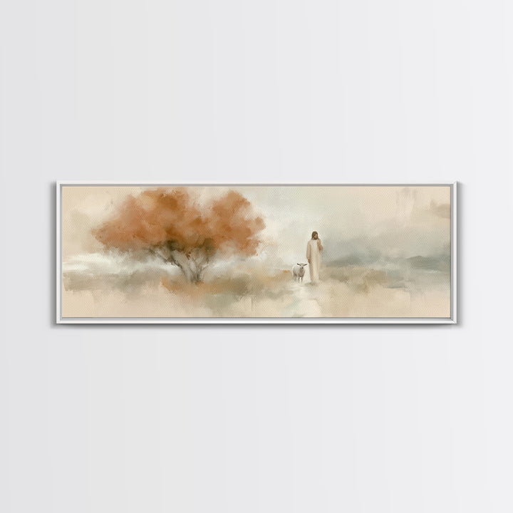 Autumn Light Journey, Framed Canvas Print, Panoramic Art, Christian Wall Art, Christian Art Canvas, Jesus Painting, Christian Christmas Art