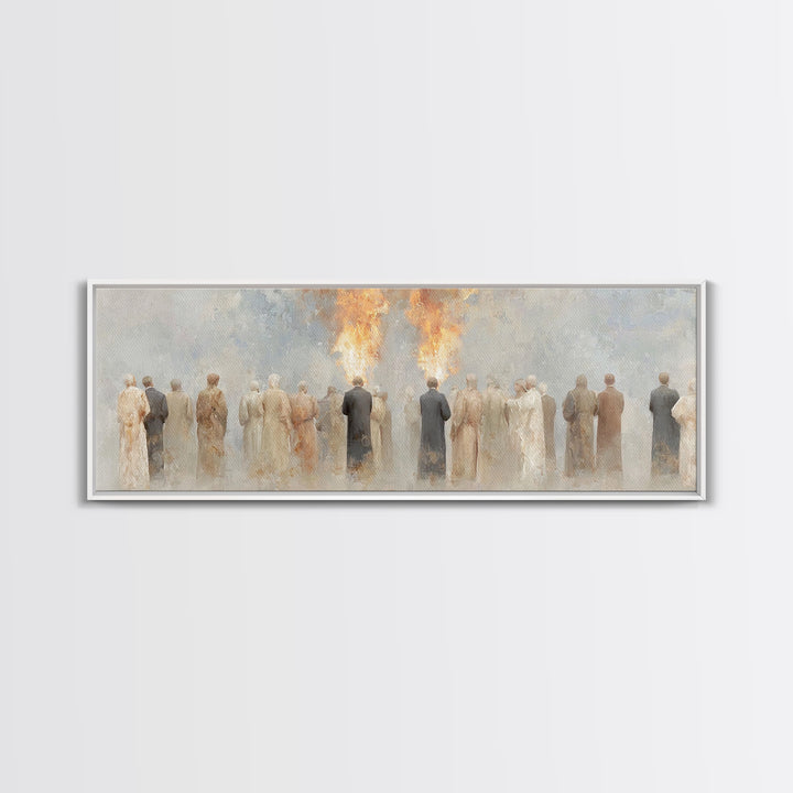 Flames Of Gathering - Framed Canvas Print - Christian Wall Art - Christian Art Canvas - Jesus Painting - Panoramic Art - Christmas Art
