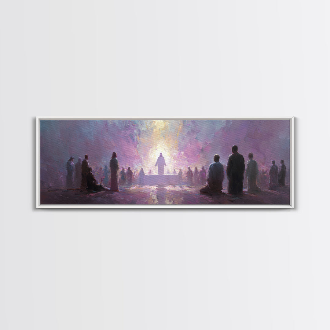 Divine Supper Light, Framed Canvas Print, Christian Wall Art, Christian Art Canvas, Jesus Painting, Panoramic Painting, Christmas Art