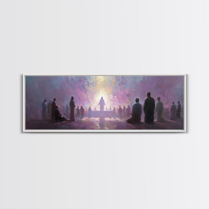 Divine Supper Light, Framed Canvas Print, Christian Wall Art, Christian Art Canvas, Jesus Painting, Panoramic Painting, Christmas Art