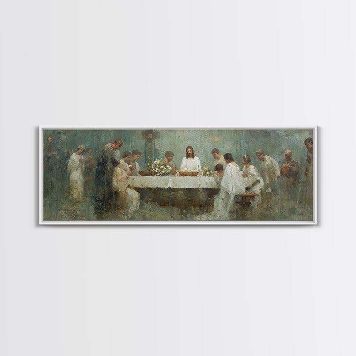 Sacred Table Gathering | Framed Canvas Print | Christian Wall Art | Panoramic Art | Christian Art Canvas | Jesus Painting | Christian Chris