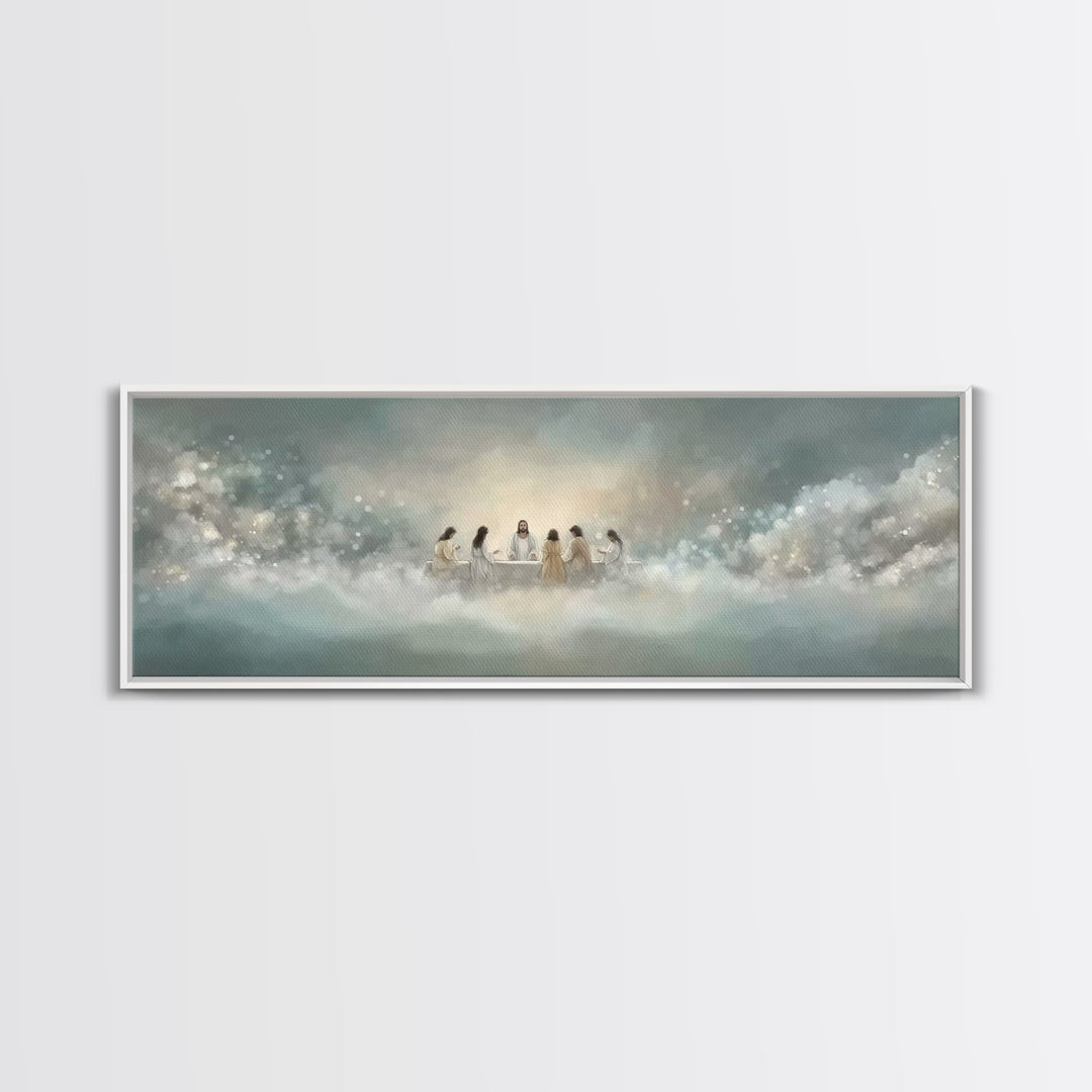 Heavenly Supper Light, Framed Canvas Print, Panoramic Wall Art, Christian Wall Art, Jesus Painting, Christian Art Canvas, Christmas Art