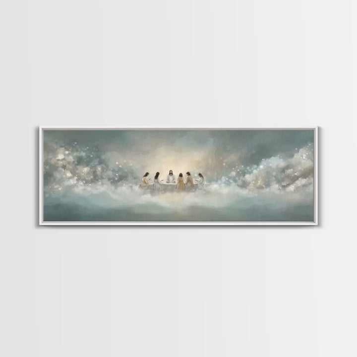 Heavenly Supper Light, Framed Canvas Print, Panoramic Wall Art, Christian Wall Art, Jesus Painting, Christian Art Canvas, Christmas Art