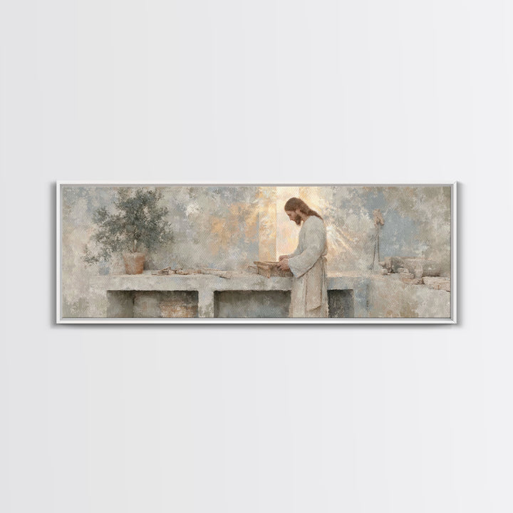 Light Of The Craftsman – Framed Canvas Print – Christian Art Canvas – Panoramic Art – Christian Wall Art – Jesus Painting – Christian Decor
