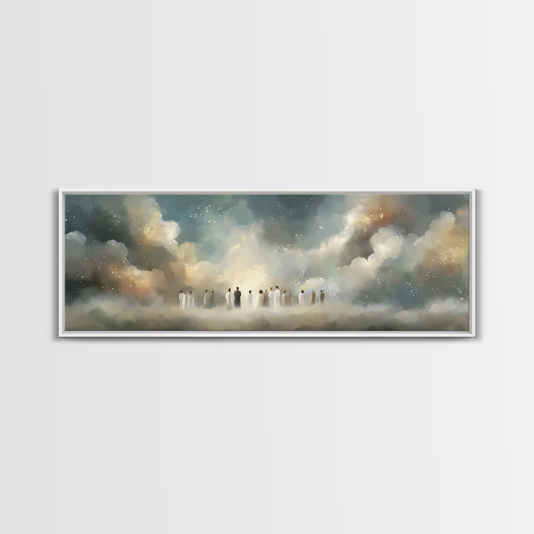 Cloudborne Assembly | Framed Canvas Print | Christian Art Canvas | Christian Wall Art | Panoramic Wall Art | Christian Painting | Christmas