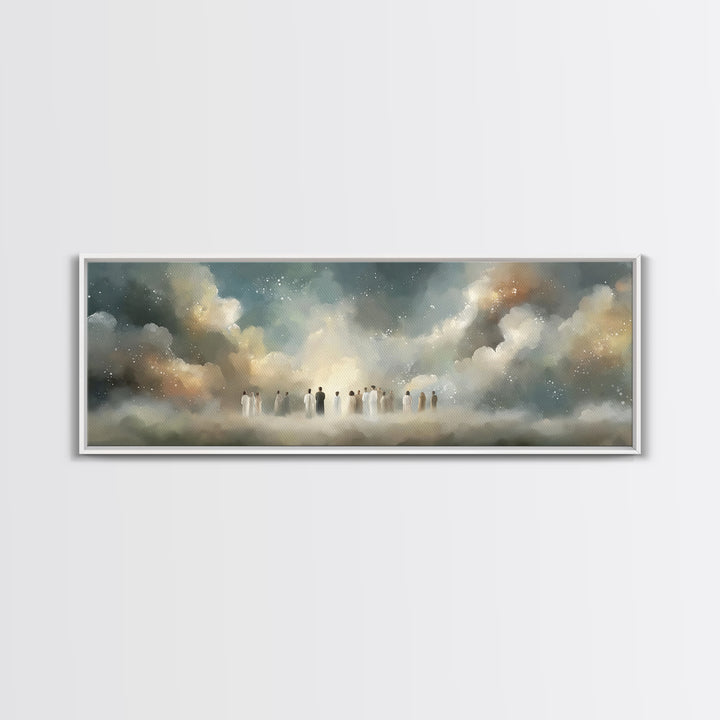 Cloudborne Assembly | Framed Canvas Print | Christian Art Canvas | Christian Wall Art | Panoramic Wall Art | Christian Painting | Christmas