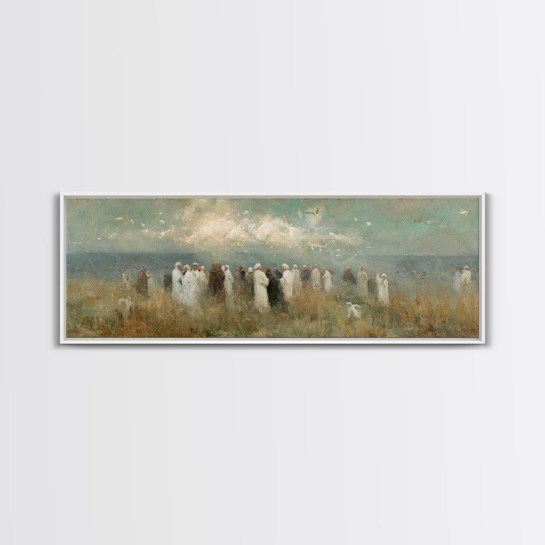 Gathering Of Saints, Framed Canvas Print, Christian Wall Art, Christian Art Canvas, Panoramic Painting, Christian Christmas Art, Christian
