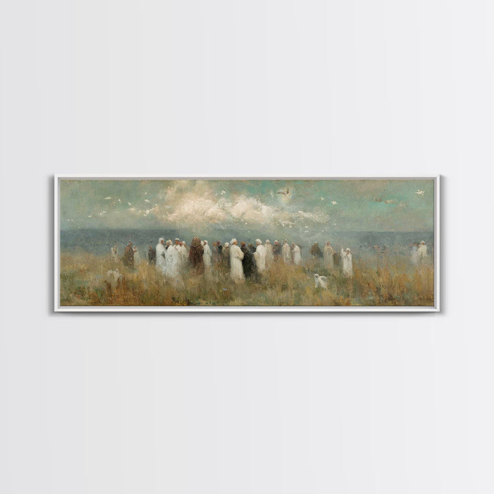 Gathering Of Saints, Framed Canvas Print, Christian Wall Art, Christian Art Canvas, Panoramic Painting, Christian Christmas Art, Christian