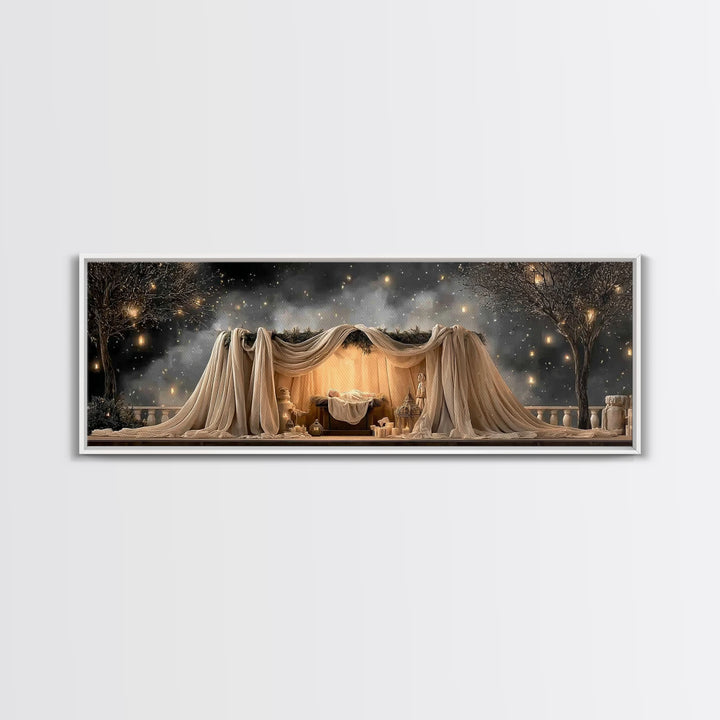 Silent Nativity, Framed Canvas Print, Christian Art Canvas, Christian Wall Art, Panoramic Art, Christmas Art, Christian Christmas Decor