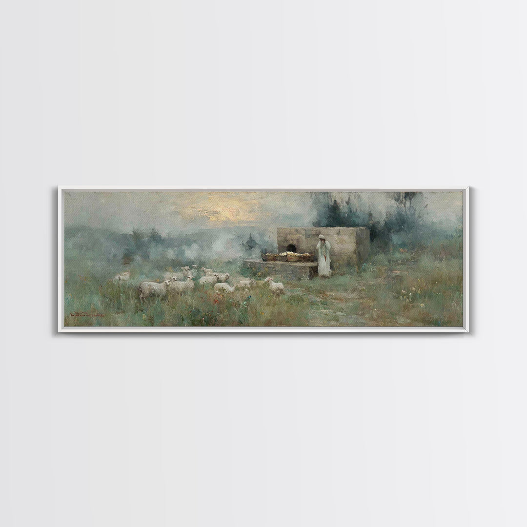Pasture Of Promise – Framed Canvas Print – Christian Wall Art – Christian Art Canvas – Panoramic Art – Christian Christmas Art – Christian