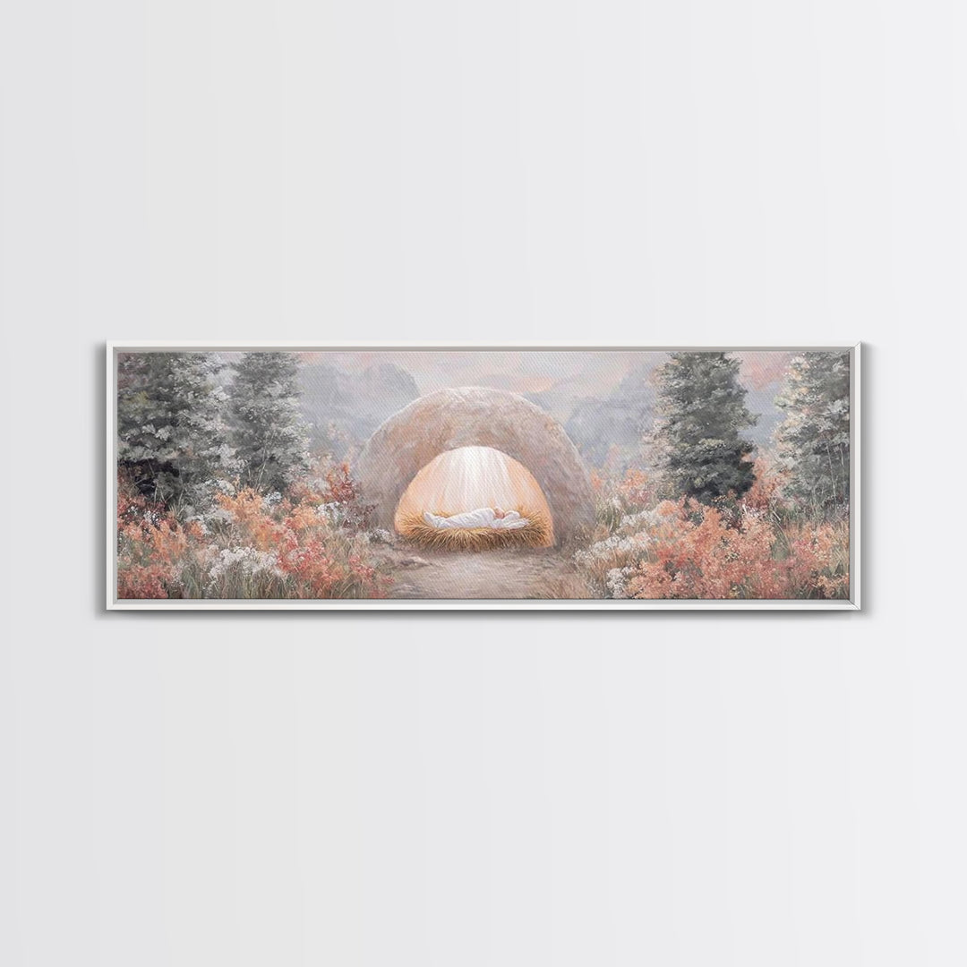 Garden Of Light, Framed Canvas Print, Christian Wall Art, Christian Art Canvas, Panoramic Frame, Christmas Art, Christian Christmas Decor