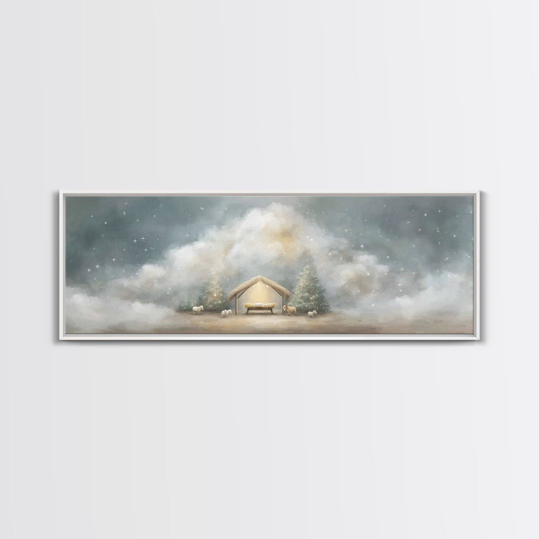 Holy Midnight – Framed Canvas Print – Christian Art Canvas – Christian Wall Art – Panoramic Print – Christmas Art – Christian Christmas Art