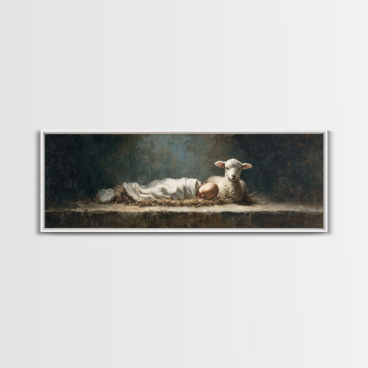 Sacred Slumber | Framed Canvas Print | Christian Art Canvas | Christian Wall Art | Panoramic Frame | Jesus Painting | Christmas Art