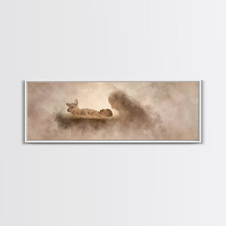 Silent Manger Light | Framed Canvas Print | Christmas Wall Art | Christian Art Canvas | Christian Christmas Art | Panoramic Print | Jesus P