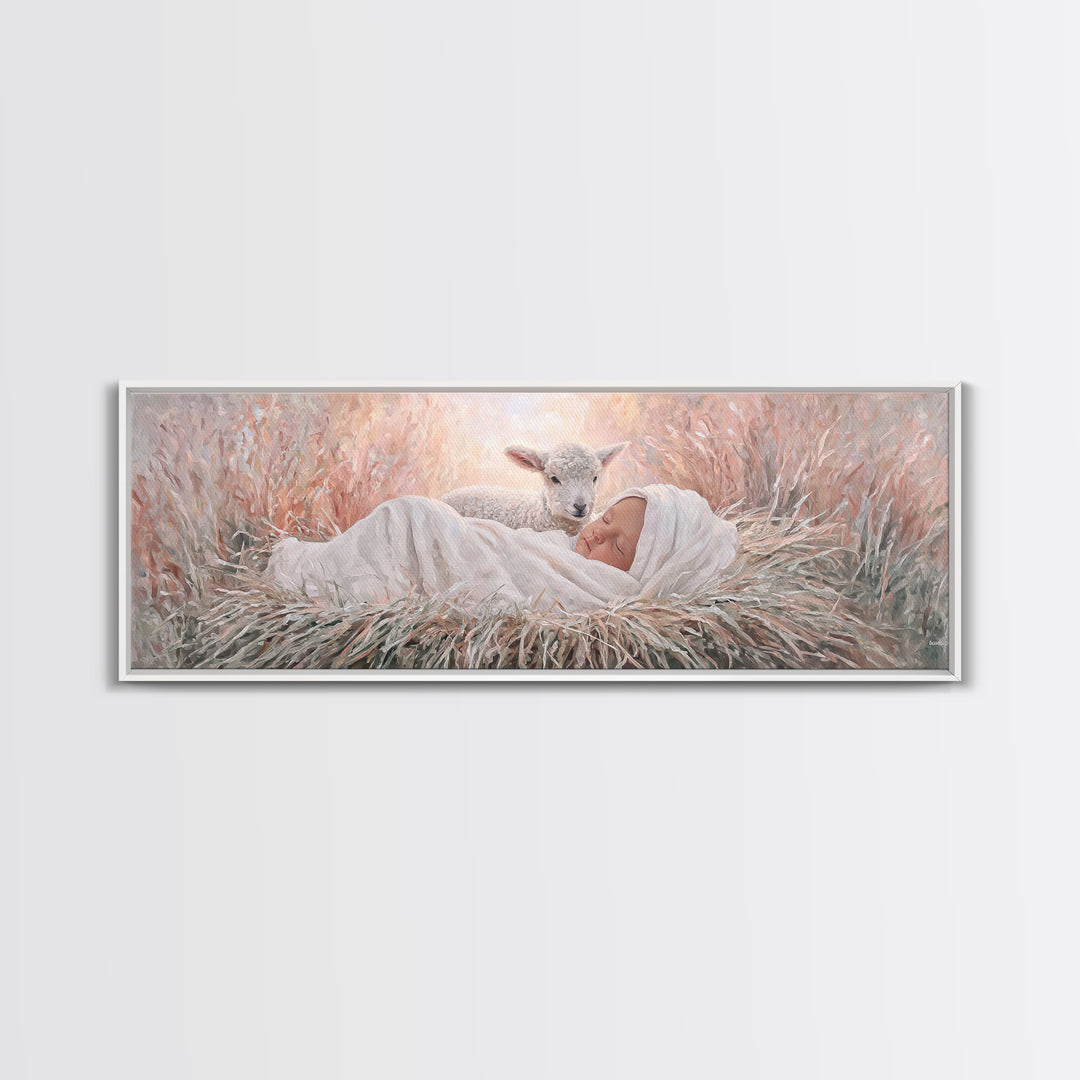 Grace In The Meadow – Framed Canvas Print – Christian Wall Art – Christian Art Canvas – Christmas Art – Panoramic Wall Art – Christian Deco