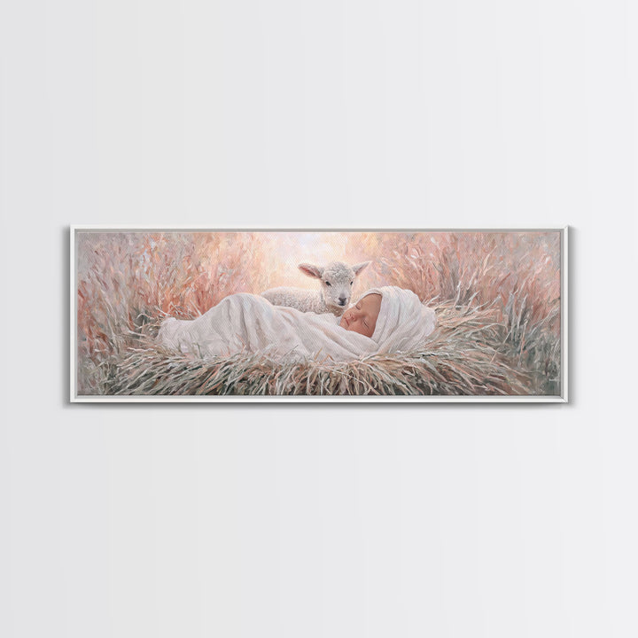 Grace In The Meadow – Framed Canvas Print – Christian Wall Art – Christian Art Canvas – Christmas Art – Panoramic Wall Art – Christian Deco