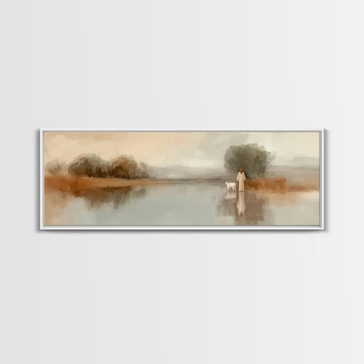Shepherd’s Dawn | Framed Canvas Print | Christian Wall Art | Christian Art Canvas | Panoramic Frame | Jesus Painting | Christian Art