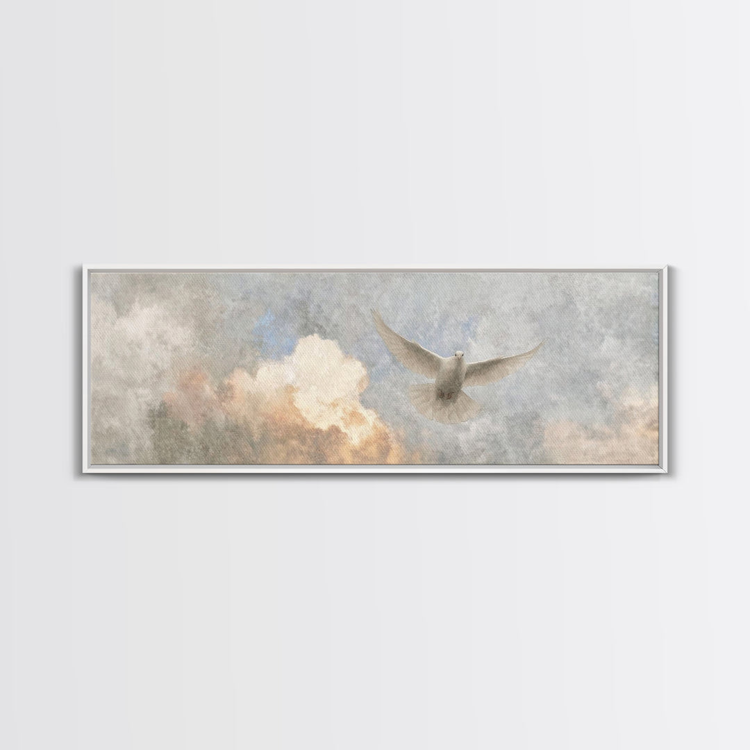 Dove Of Glory, Framed Canvas Print, Christian Art Canvas, Christian Wall Art, Panoramic Art, Christian Christmas Art, Modern Christian Art