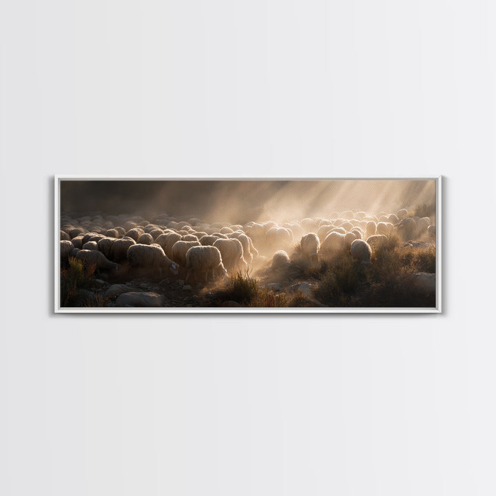 Radiant Shepherd Light – Framed Canvas Print – Panoramic Painting – Christian Wall Art – Christian Art Canvas – Christian Decor – Jesus Pai