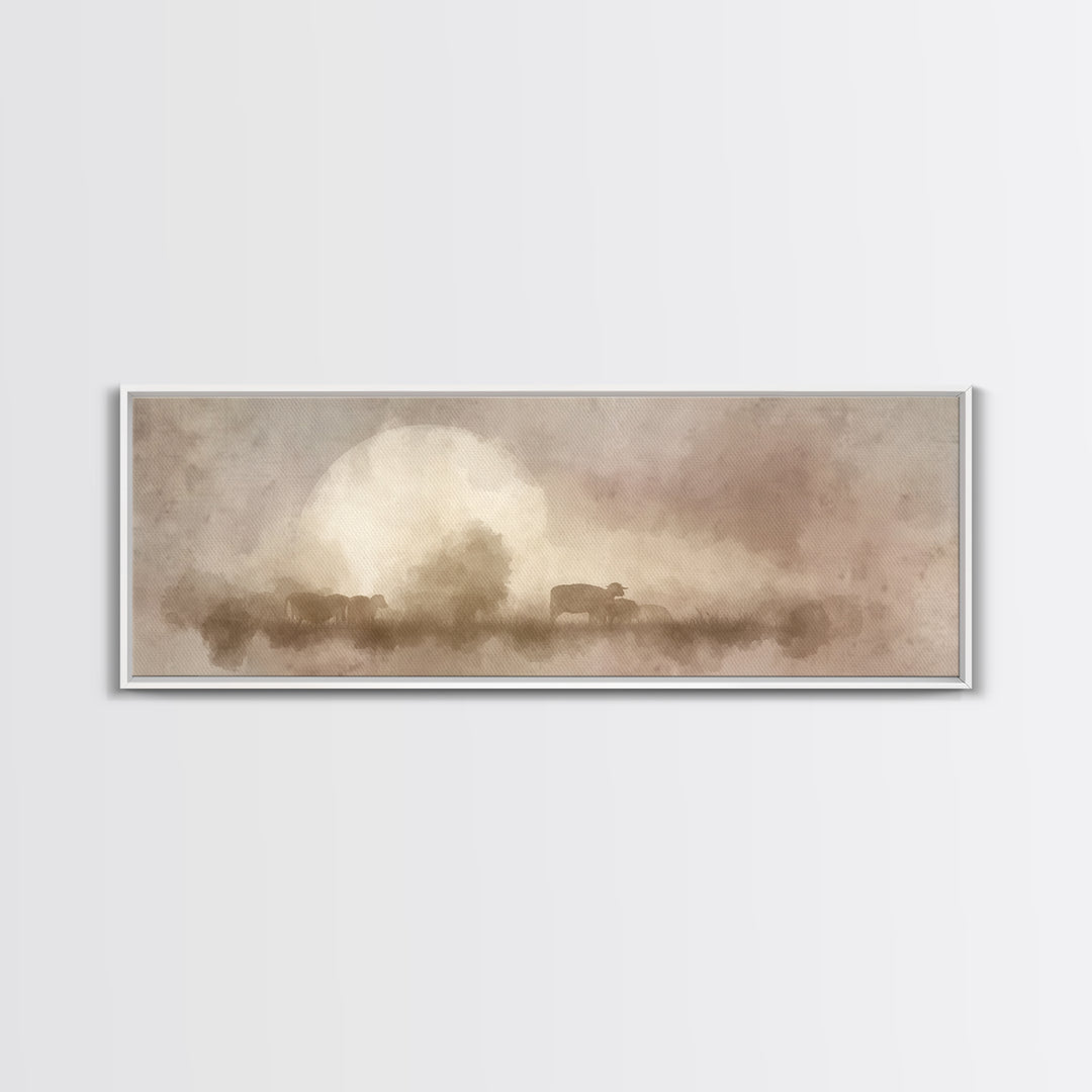 Moonlit Shepherds – Framed Canvas Print – Panoramic Art – Christian Wall Art – Christian Art Canvas – Christmas Art – Moody Christian Art