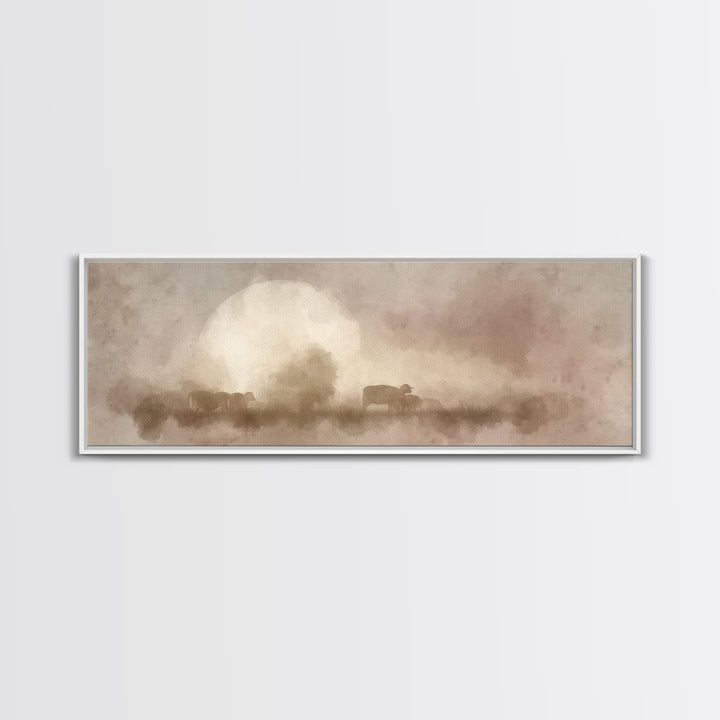 Moonlit Shepherds – Framed Canvas Print – Panoramic Art – Christian Wall Art – Christian Art Canvas – Christmas Art – Moody Christian Art