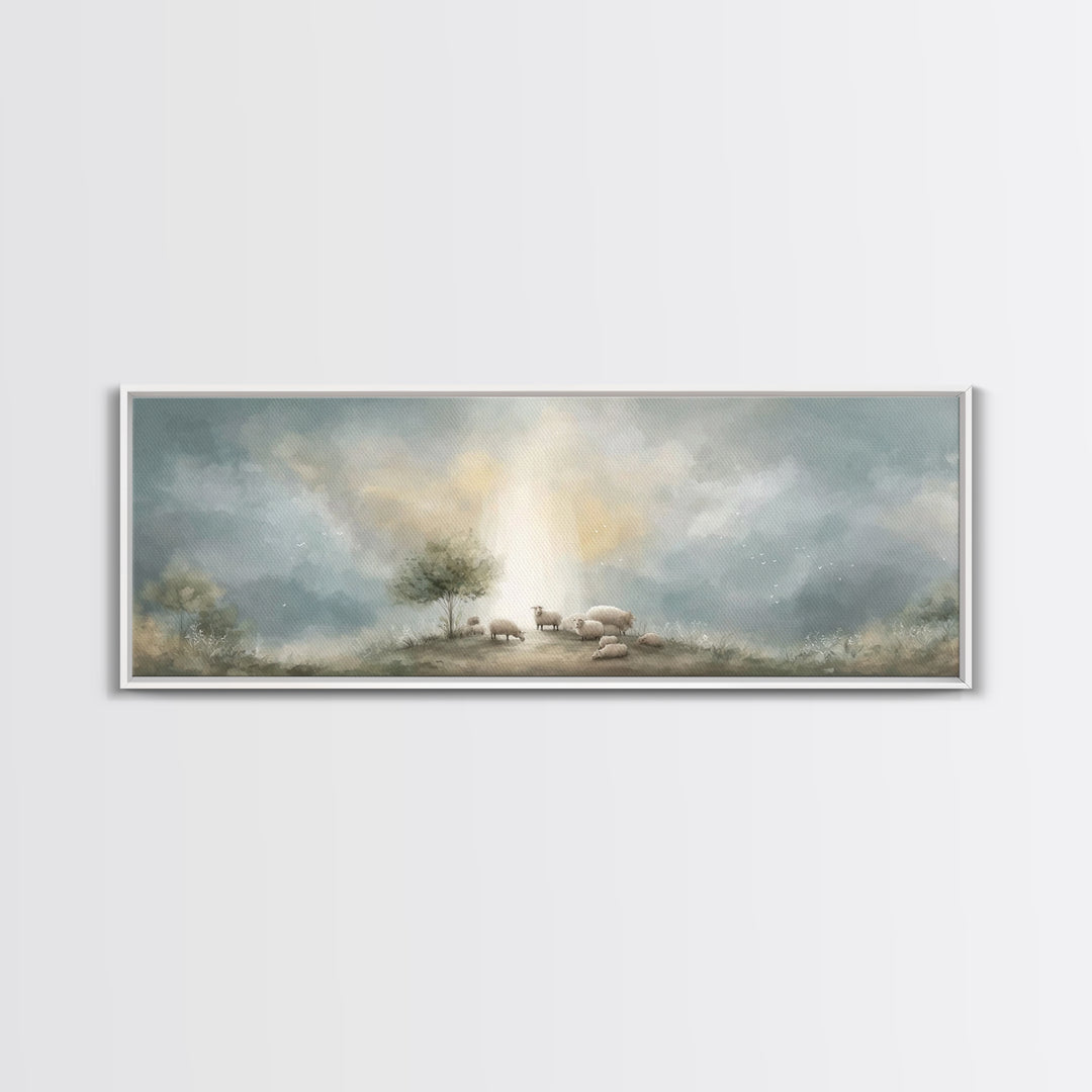 Dawn of Blessing | Framed Canvas Print | Panoramic Wall Art | Christian Art | Christian Christmas Art | Christian Decor | Christmas Canvas