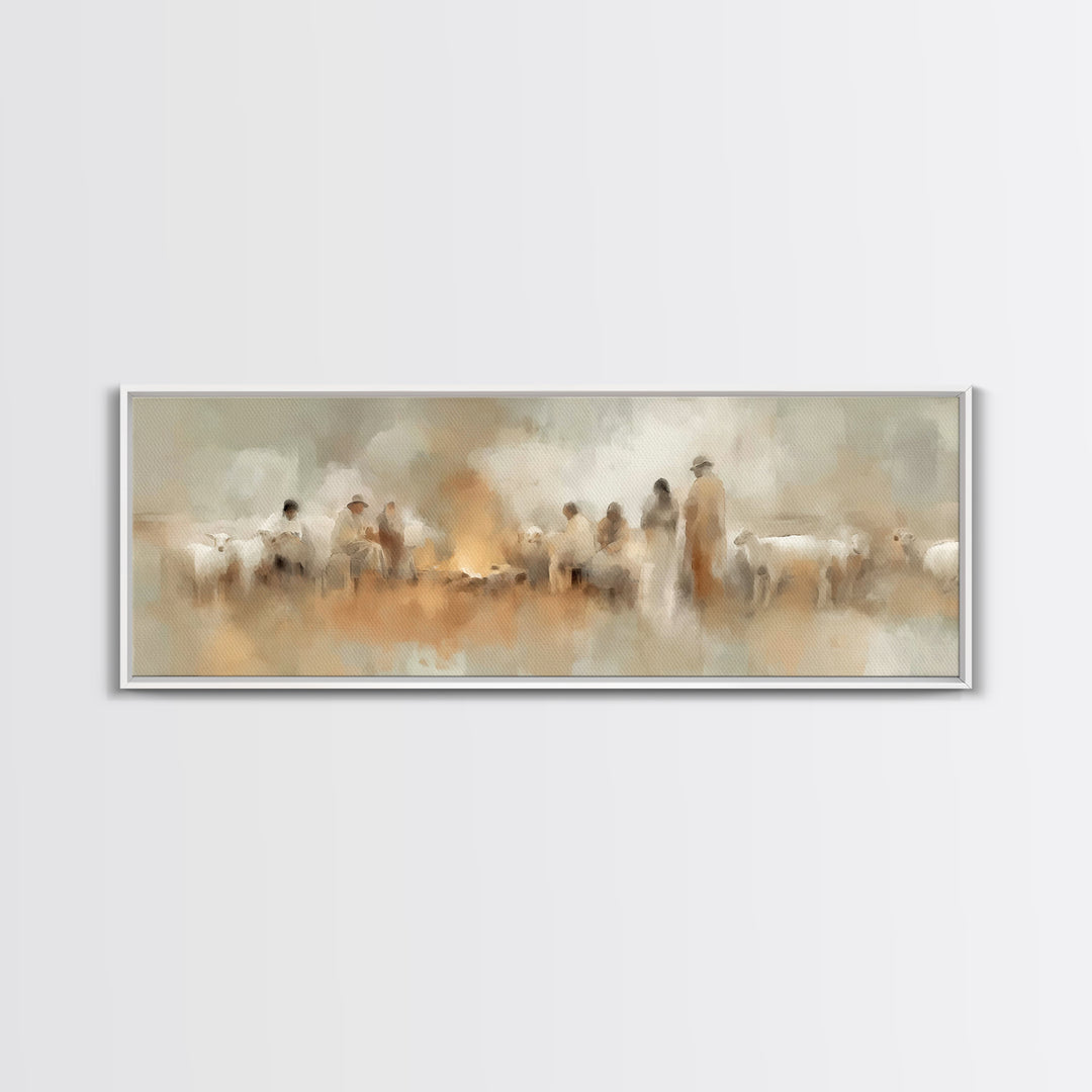 Humble Watchers | Framed Canvas Print | Panoramic Frame | Christian Art Canvas | Christian Christmas Art | Christmas Decor | Christian Wall