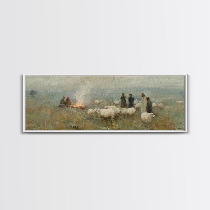 Pasture Night Watch – Framed Canvas Print – Panoramic Print – Christian Christmas Art – Christian Wall Art – Christmas Canvas Wall Art – Ch