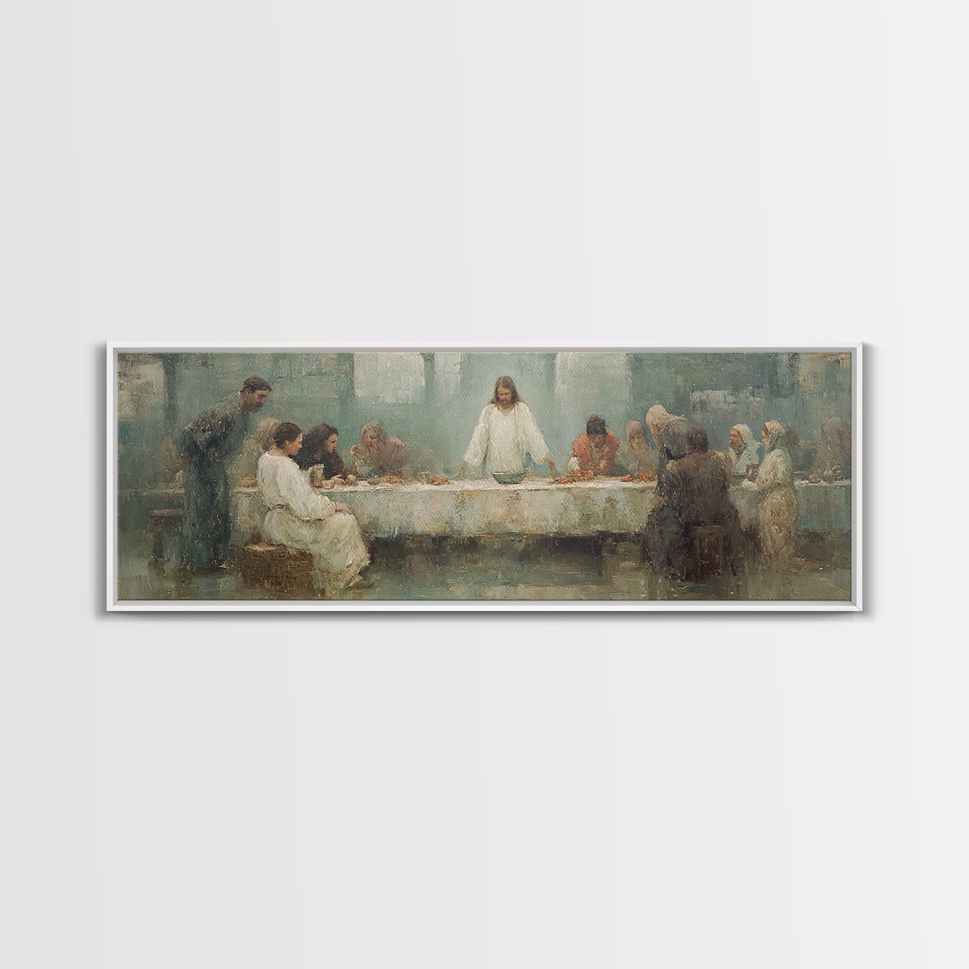 Sacred Supper Dawn – Framed Canvas Print – Panoramic Painting – Christian Art – Jesus Painting – Christian Wall Art – Vintage Christian Art