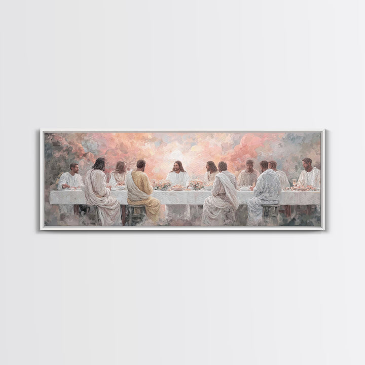 Supper Of Glory, Framed Canvas Print, Panoramic Wall Art, Christian Art Canvas, Jesus Painting, Christian Art, Modern Christian Painting