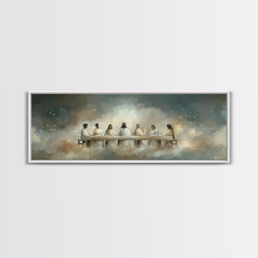 Quiet Supper Light | Framed Canvas Print | Panoramic Art | Christian Art | Jesus Painting | Christian Wall Art | Vintage Christian Art