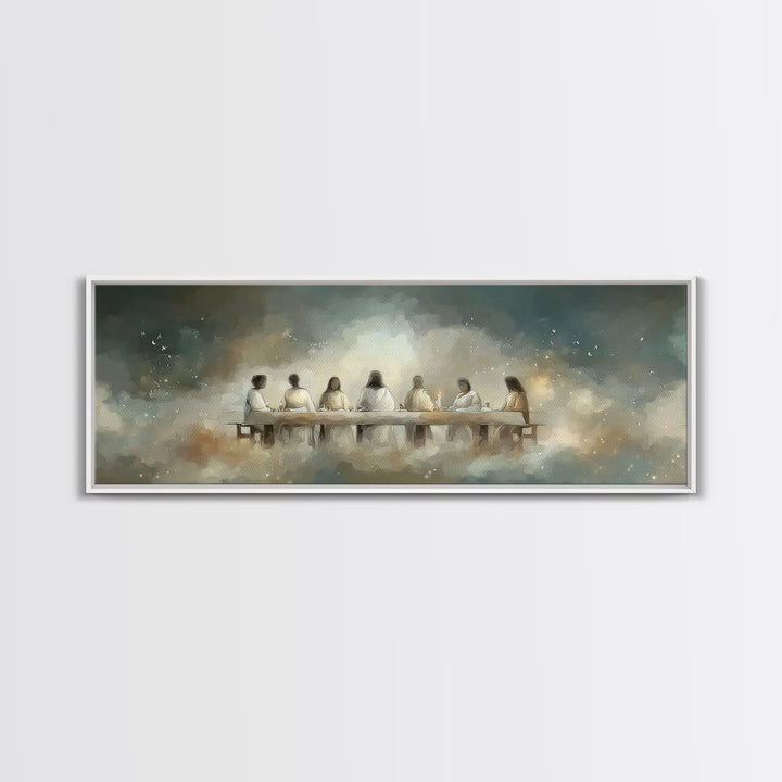 Quiet Supper Light | Framed Canvas Print | Panoramic Art | Christian Art | Jesus Painting | Christian Wall Art | Vintage Christian Art