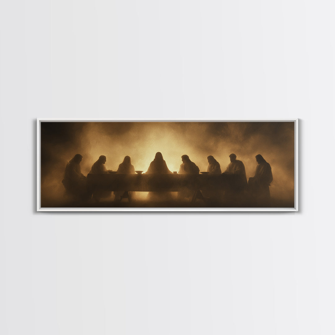 Heavenly Gathering, Framed Canvas Print, Panoramic Painting, Christian Wall Art, Jesus Painting, Christian Art Canvas, Moody Christian Art