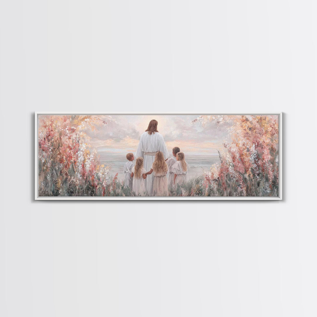 Heavenly Dawn, Framed Canvas Print, Christian Wall Art, Jesus Painting, Christian Art Canvas, Panoramic Wall Art, Christmas Art