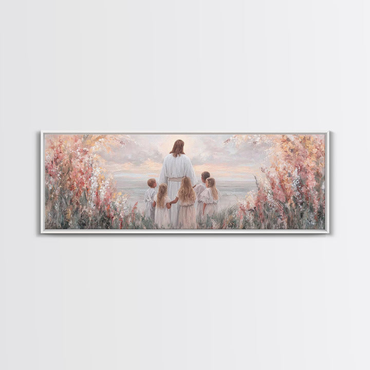 Heavenly Dawn, Framed Canvas Print, Christian Wall Art, Jesus Painting, Christian Art Canvas, Panoramic Wall Art, Christmas Art