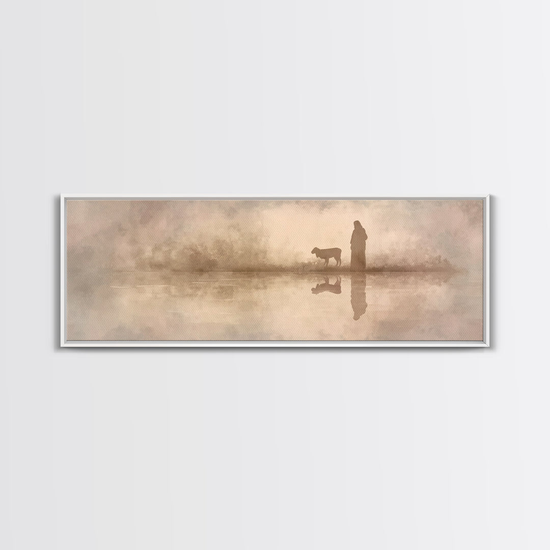 Shepherd’s Journey | Framed Canvas Print | Christian Wall Art | Jesus Painting | Christian Art Canvas | Panoramic Frame | Christmas Art