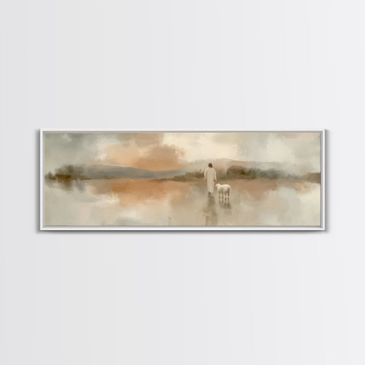 Soft Desert Journey | Framed Canvas Print | Christian Art Canvas | Christian Wall Art | Jesus Painting | Panoramic Painting | Christmas Art