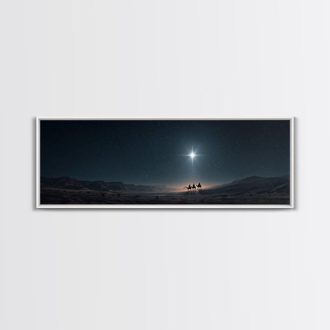 Night Of The Wise Men, Framed Canvas Print, Christmas Art, Christian Wall Art, Christian Art Canvas, Panoramic Art, Christian Christmas