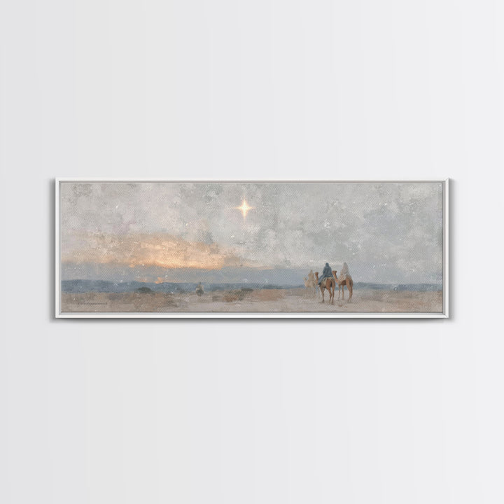 Desert Star Journey | Framed Canvas Print | Panoramic Wall Art | Christian Art Canvas | Christmas Art | Christian Christmas Decor | Christi