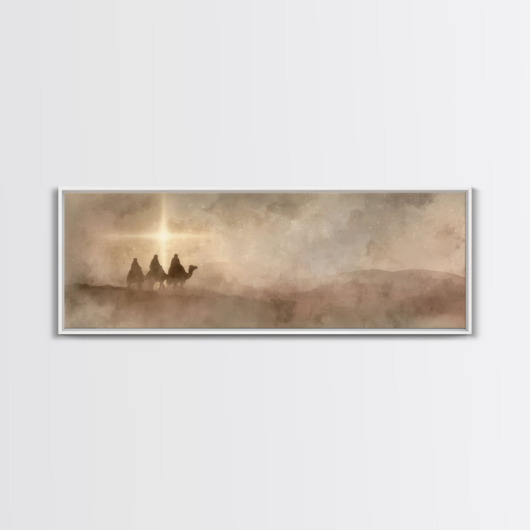 Three Kings Light, Framed Canvas Print, Panoramic Painting, Christian Wall Art, Christmas Art Prints, Christian Christmas Art, Christian Ar