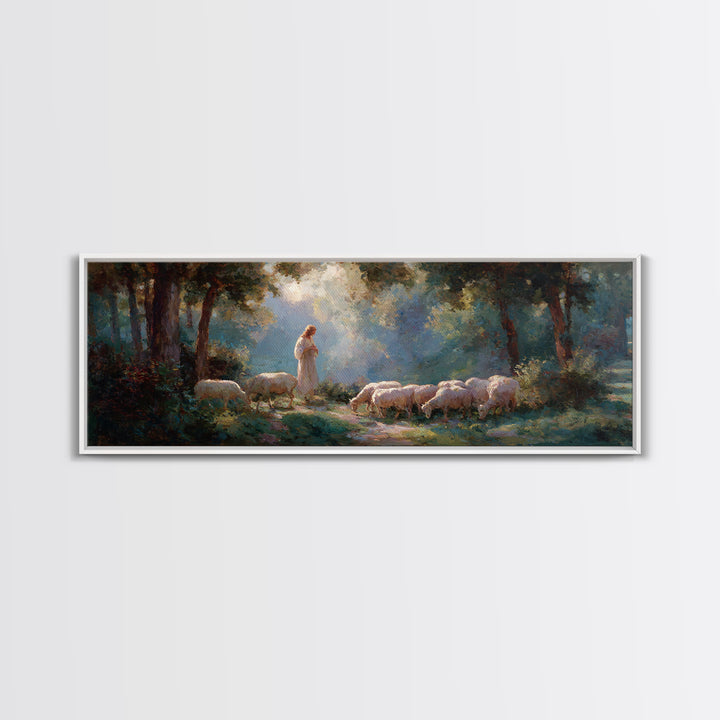 Shepherd’s Peace – Framed Canvas Print – Panoramic Painting – Christian Wall Art – Jesus Painting – Christian Art Canvas – Christian Gift I